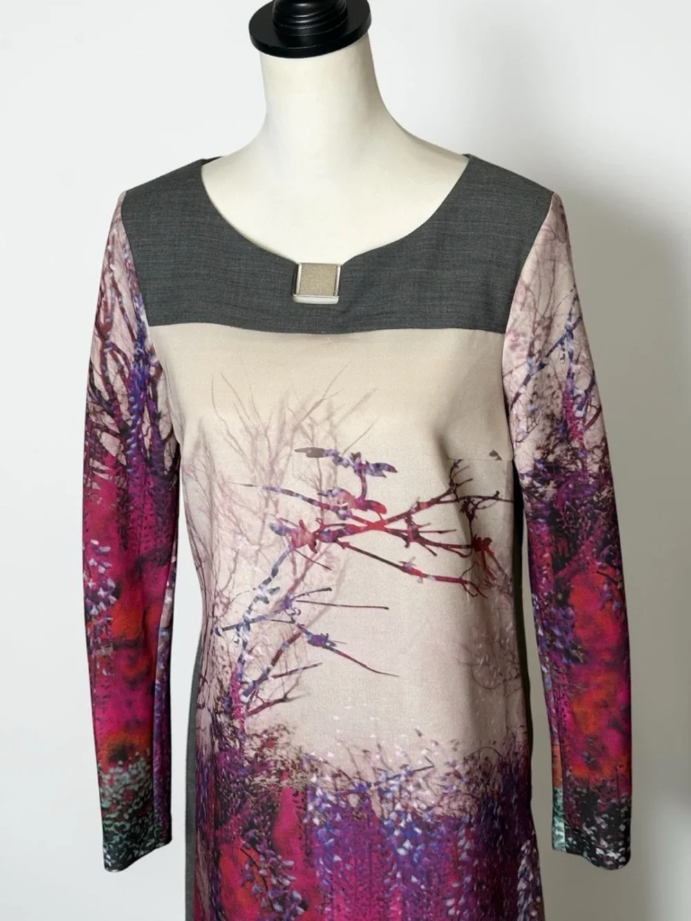 Sfizio Italy Digital Print Forest Front Shift Dress Gray Pink • US 8 - Picture 2 of 14